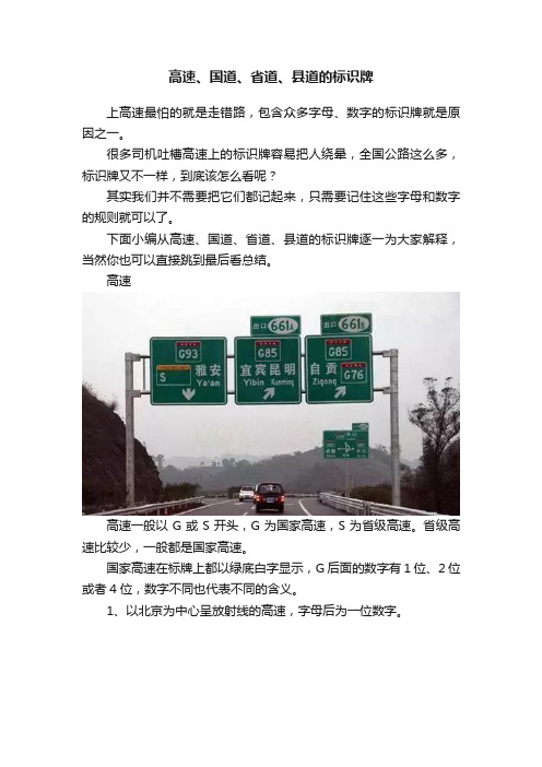 高速、国道、省道、县道的标识牌