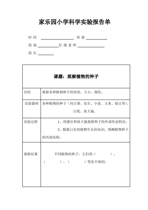 教科版科学三年级下册全册实验报告单