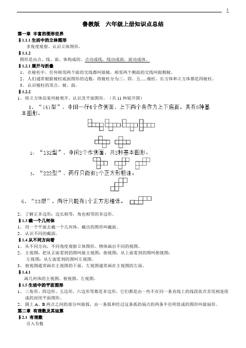 新鲁教版6年级上册数学知识点201606