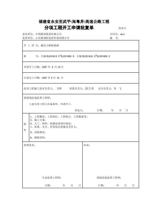 桩基础开工申请报告