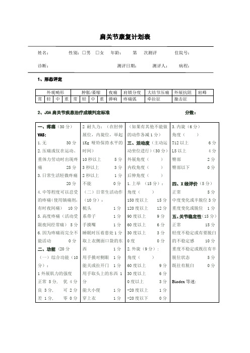 肩关节康复计划表