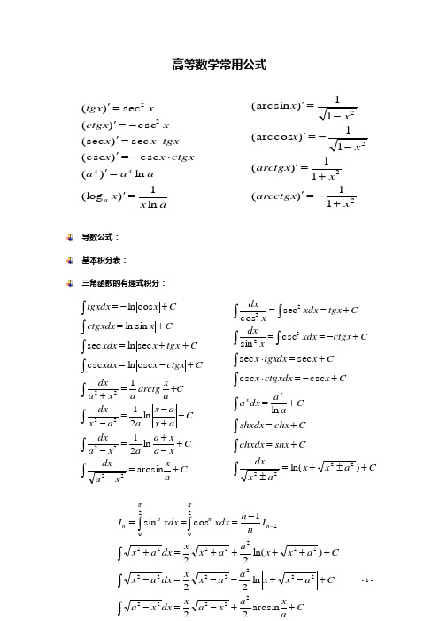 重庆大学---高等数学总复习总结资料