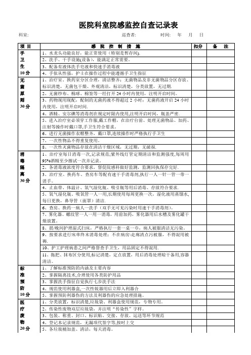 医院科室院感监控自查记录表31778