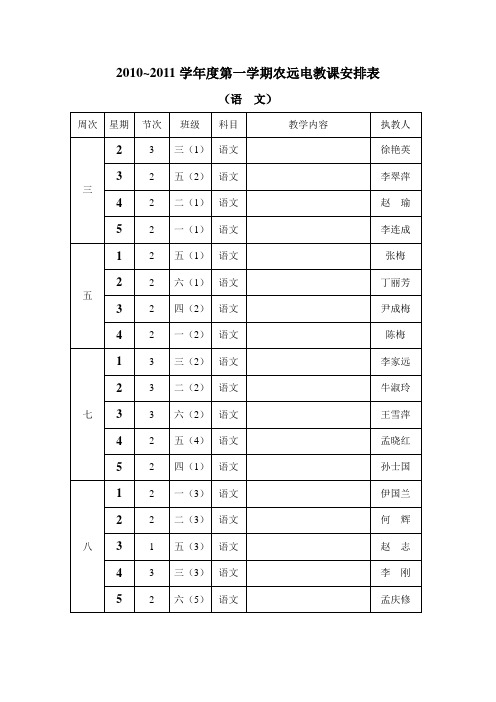 2010学年度第一学期农远电教课安排表