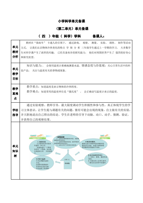 小学科学四上第二单元《冷与热》单元备课