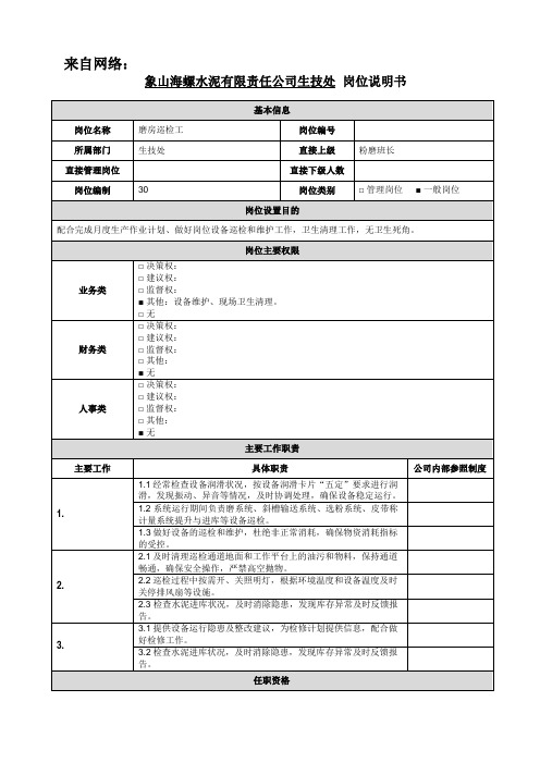 海螺水泥_岗位说明书巡检工