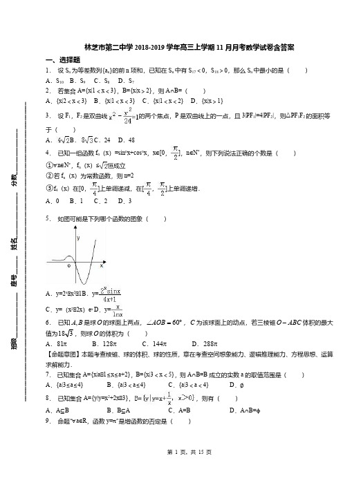 林芝市第二中学2018-2019学年高三上学期11月月考数学试卷含答案