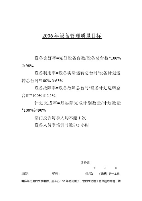 2006设备管理质量目标