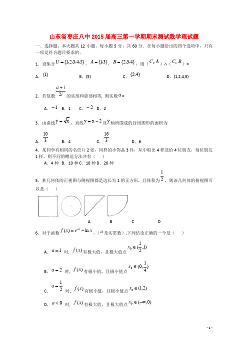 山东省枣庄市枣庄八中高三数学上学期期末测试试题 理