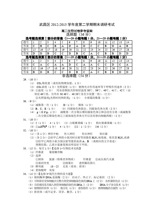 2012-2013高二生物期末调研