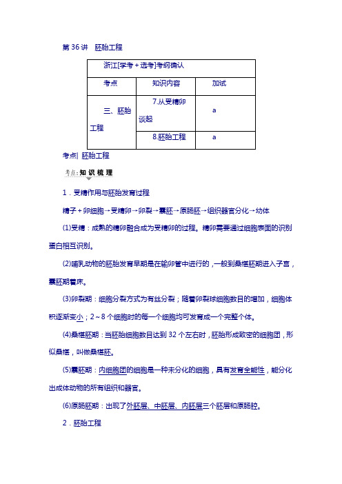 2018届高三生物(浙江选考)复习文档 选考加试部分 第13章 第36讲 胚胎工程 含答案