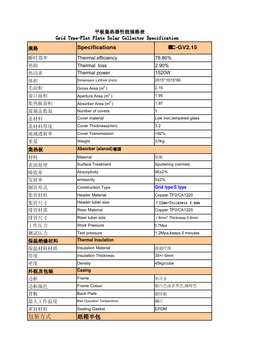 LMDK-平板太阳能集热器参数表