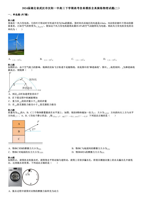 2024届湖北省武汉市汉阳一中高三下学期高考仿真模拟全真演练物理试题(二)