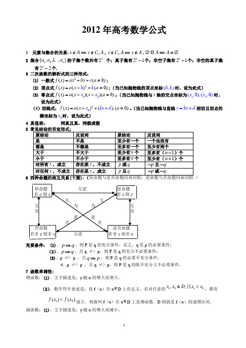 2012年高考数学公式—必备知识