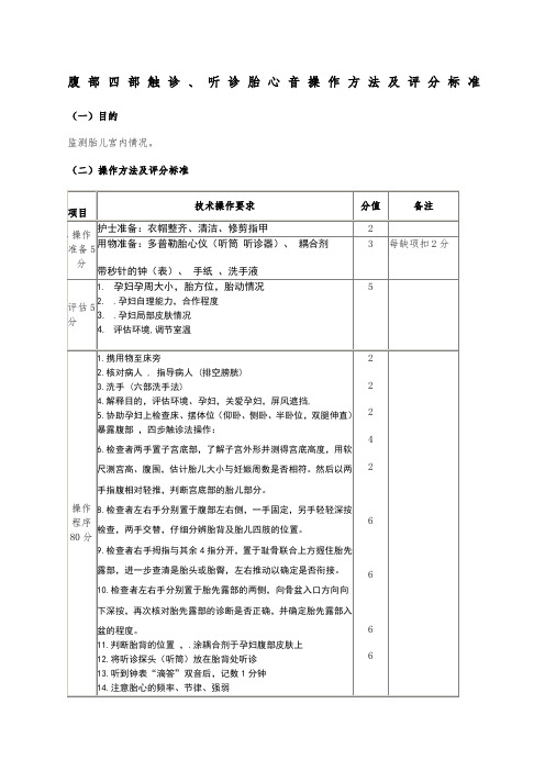 腹部四部触诊听诊胎心音操作方法及评分标准