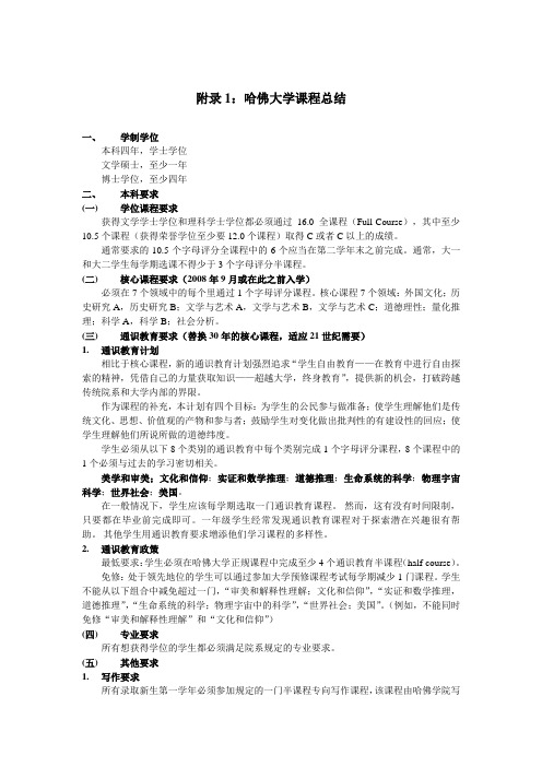 附录1哈佛大学课程总结