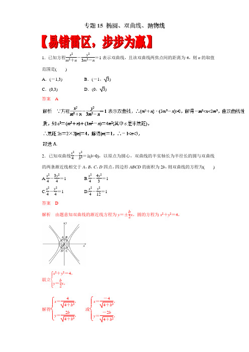 2017年高考数学(文)黄金易错点：专题15-椭圆、双曲线、抛物线(含答案)