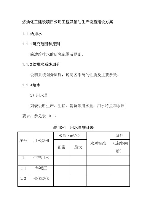 炼油化工建设项目公用工程及辅助生产设施建设方案