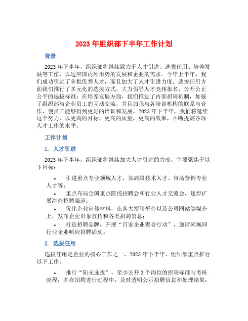 2023年组织部下半年工作计划