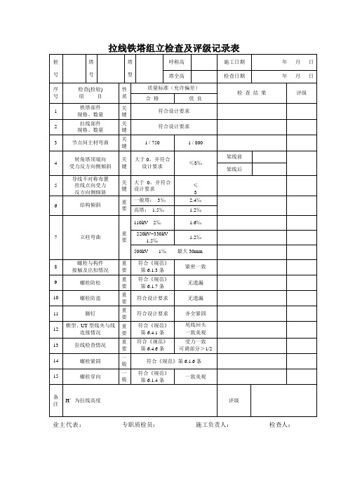 拉线铁塔组立检查及评级记录表