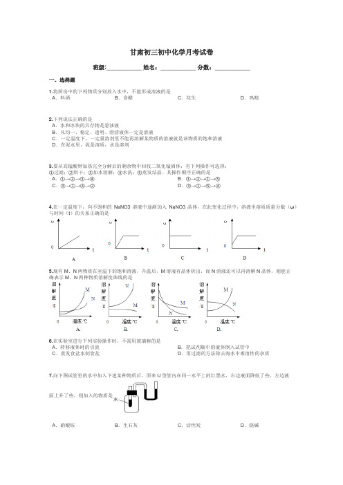 甘肃初三初中化学月考试卷带答案解析
