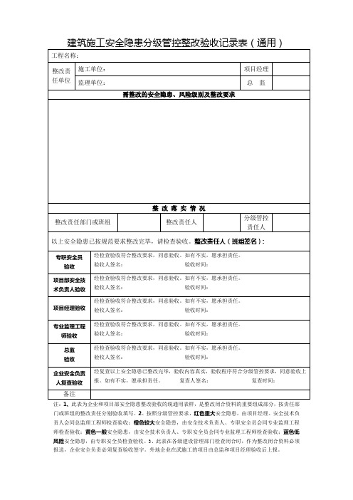 建筑施工安全隐患分级管控整改验收记录表(通用)范本