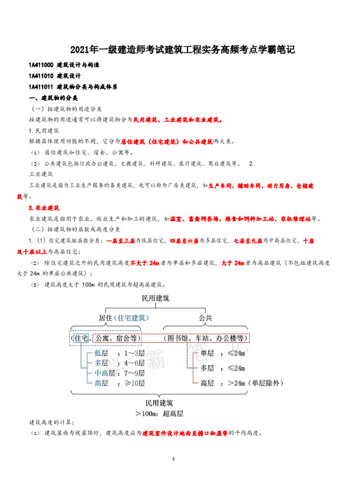 (经典)2021年一级建造师考试建筑实务高频考点学霸笔记