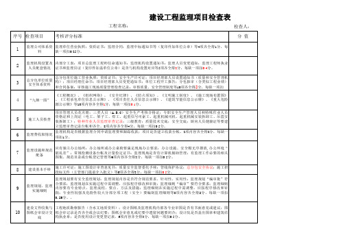 监理月度月检检查评分表