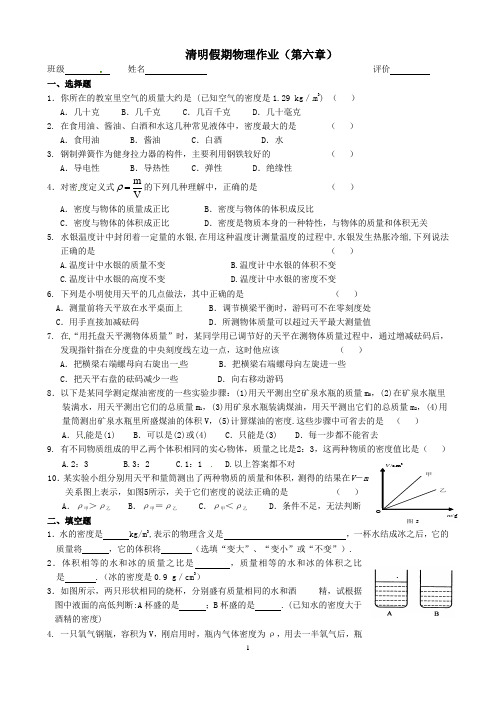 清明小长假初二物理作业纸