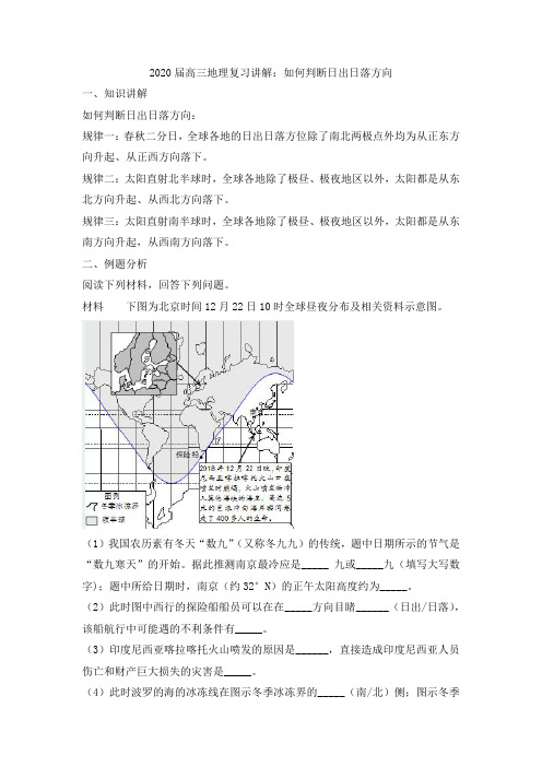 2020届高三地理复习讲解：如何判断日出日落方向