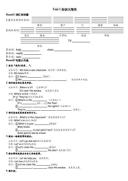 Unit1Myclassroom(知识清单)人教PEP版英语四年级上册