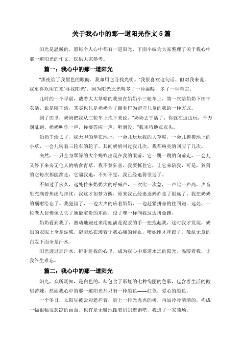 关于我心中的那一道阳光作文5篇