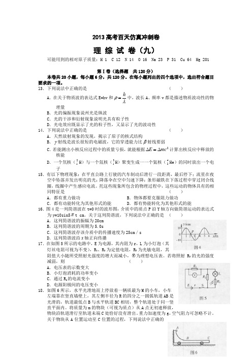 2013高考百天仿真冲刺卷(理综试卷九)物理部分