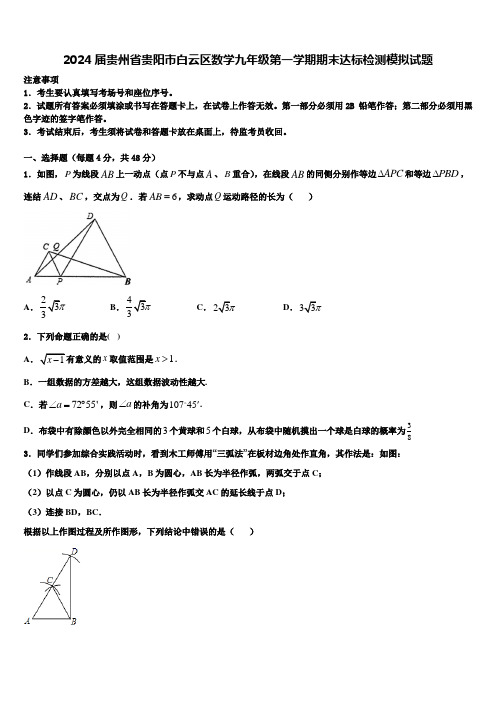 2024届贵州省贵阳市白云区数学九年级第一学期期末达标检测模拟试题含解析