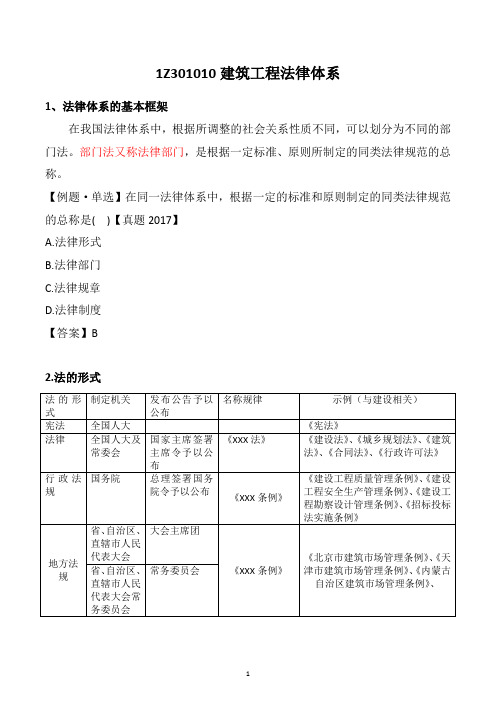 2020年一建法规重点-1Z301010建筑工程法律体系