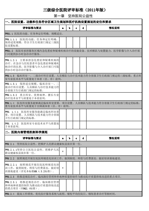 三级综合医院评审标准(2011年版)excel版 第一章