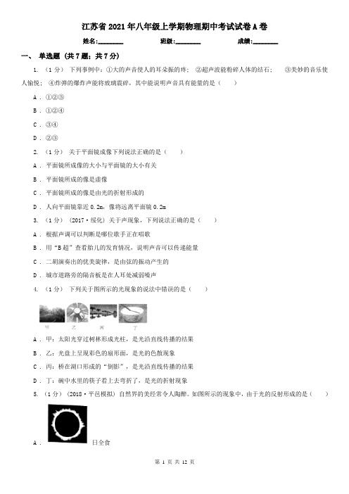 江苏省2021年八年级上学期物理期中考试试卷A卷(新版)