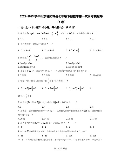 2022——2023学年山东省武城县七年级下学期数学第一次月考模拟卷AB卷(含答案)