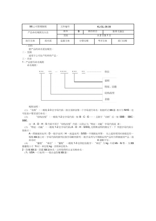 产品命名规则及办法