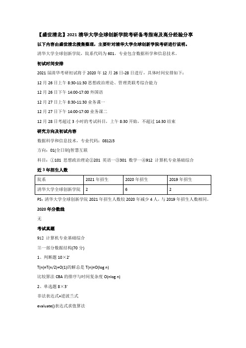 【盛世清北】2021清华大学全球创新学院考研备考指南及高分经验分享