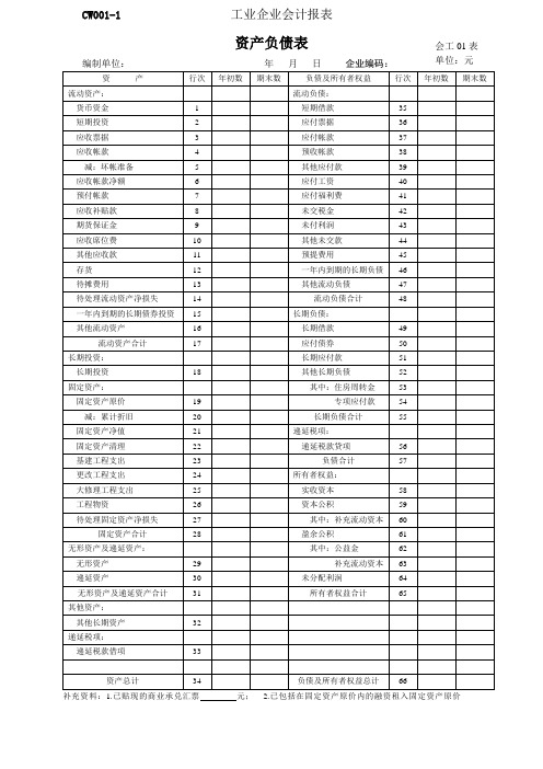 CW001-1工业企业会计报表