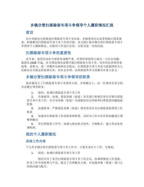 乡镇分管扫黑除恶专项斗争领导个人履职情况汇报