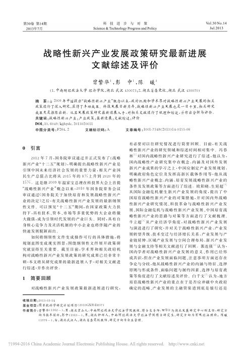 战略性新兴产业发展政策研究最新进展文献综述及评价_曾繁华