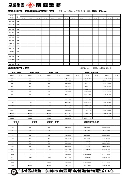 PVC管价目表