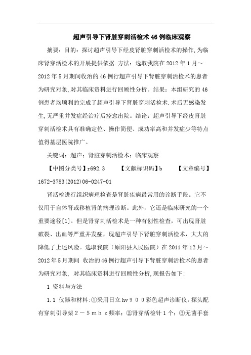 超声引导下肾脏穿刺活检术46例临床观察论文