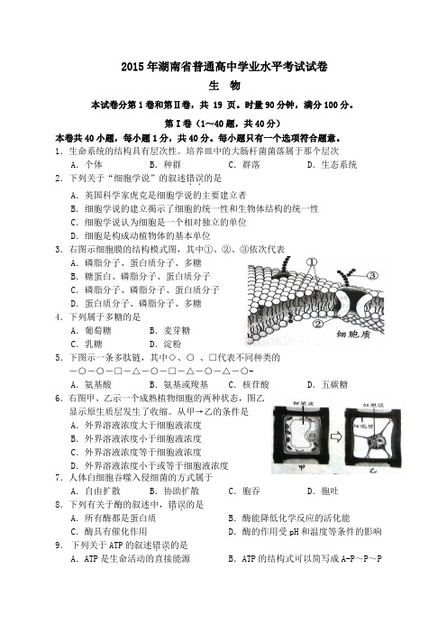 精选范文湖南省普通高中学业水平考试生物试卷Word文档