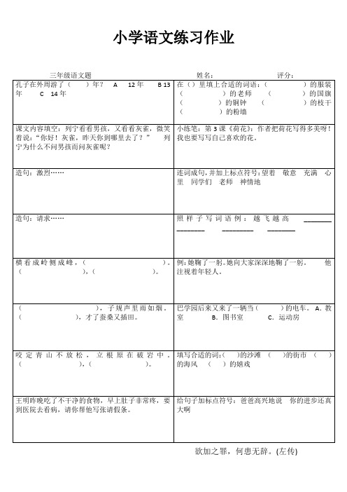 小学三年级语文课堂延伸训练III (51)