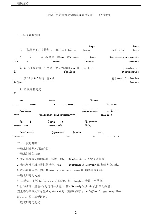 小学三至六年级教学英语语法及重点词汇外研版