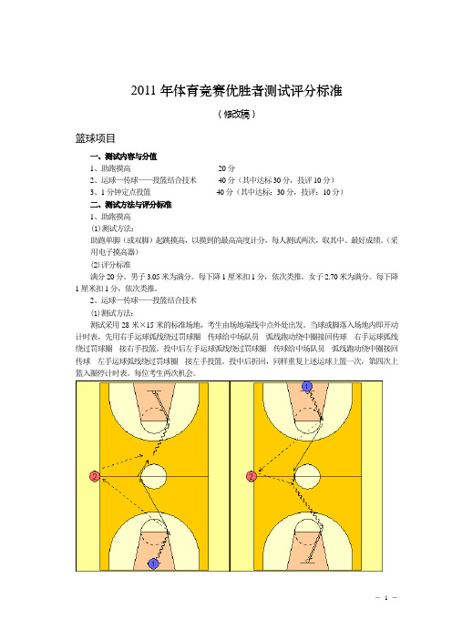 2011年体育竞赛优胜者测试评分标准