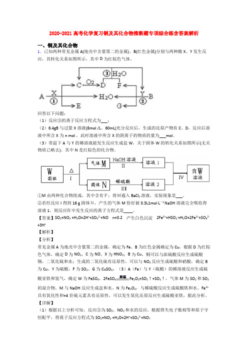 2020-2021高考化学复习铜及其化合物推断题专项综合练含答案解析